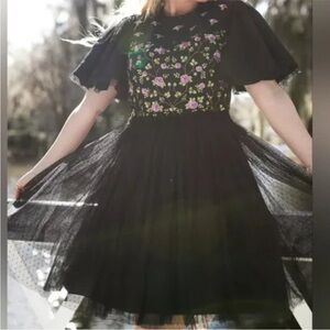 Ivy City Co Black Primrose Short Flutter Sleeve Tulle Dress Size XS
